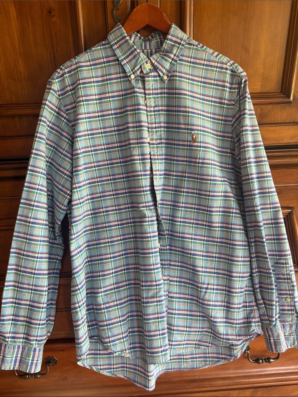 Ralph Lauren Men's Green & Blue Plaid Button-Down Shirt
